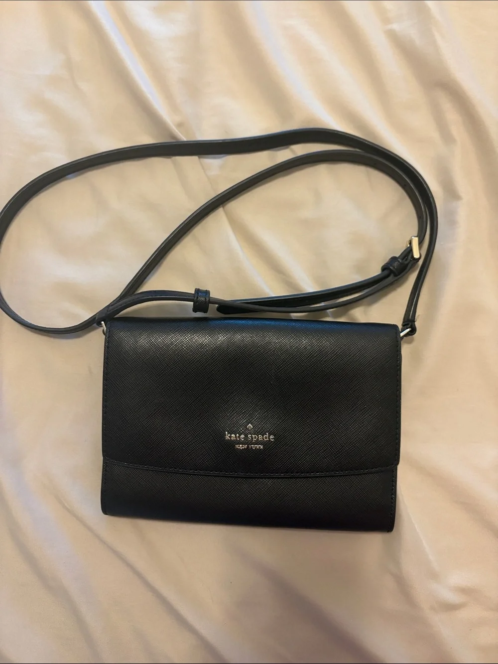kate spade Black Saffiano Leather Crossbody Bag with Gold Logo